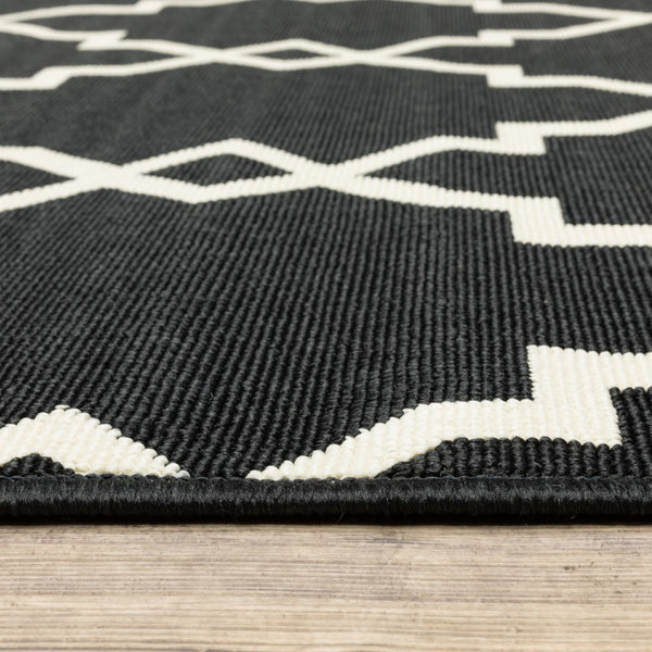 Oriental Weavers Marina 7763K Moroccan/Global Geometric Polypropylene Indoor/Outdoor Area Rug Black/ Ivory 8'6" x 13' M7763K259396ST