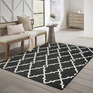 Oriental Weavers Marina 7763K Moroccan/Global Geometric Polypropylene Indoor/Outdoor Area Rug Black/ Ivory 8'6" x 13' M7763K259396ST