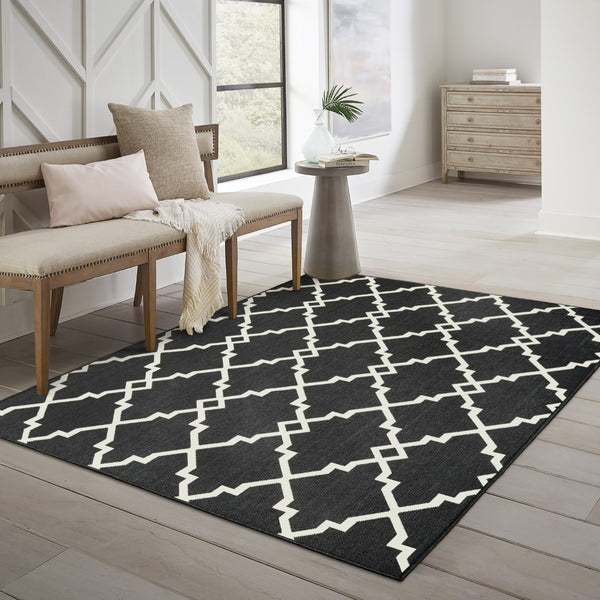 Oriental Weavers Marina 7763K Moroccan/Global Geometric Polypropylene Indoor/Outdoor Area Rug Black/ Ivory 8'6" x 13' M7763K259396ST