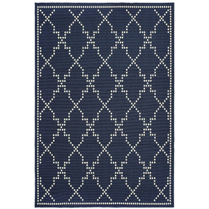 Oriental Weavers Marina 7765B Moroccan/Global Geometric Polypropylene Indoor/Outdoor Area Rug Navy/ Ivory 8'6" x 13' M7765B259396ST