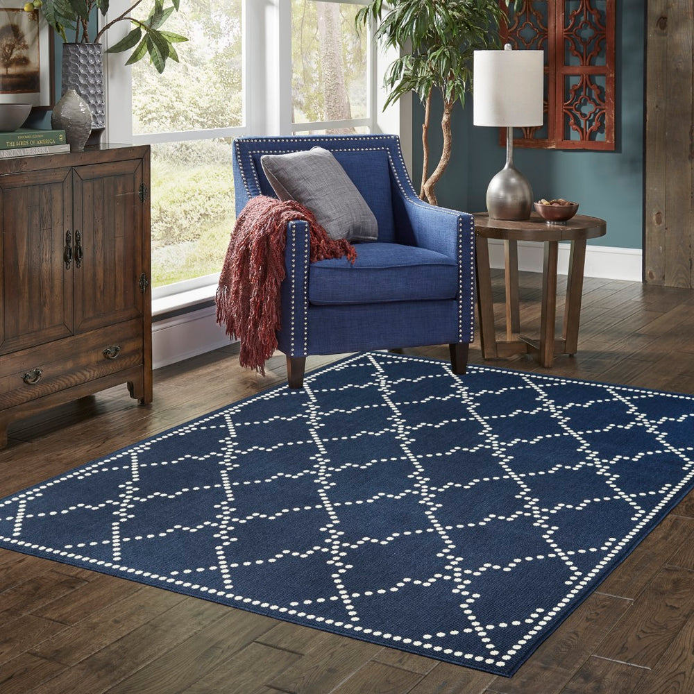 Oriental Weavers Marina 7765B Moroccan/Global Geometric Polypropylene Indoor/Outdoor Area Rug Navy/ Ivory 8'6" x 13' M7765B259396ST