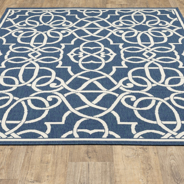 Oriental Weavers Meridian 2205B Moroccan/Traditional Geometric Polypropylene Indoor/Outdoor Area Rug Navy/ Ivory 8'6" x 13' M2205B259396ST
