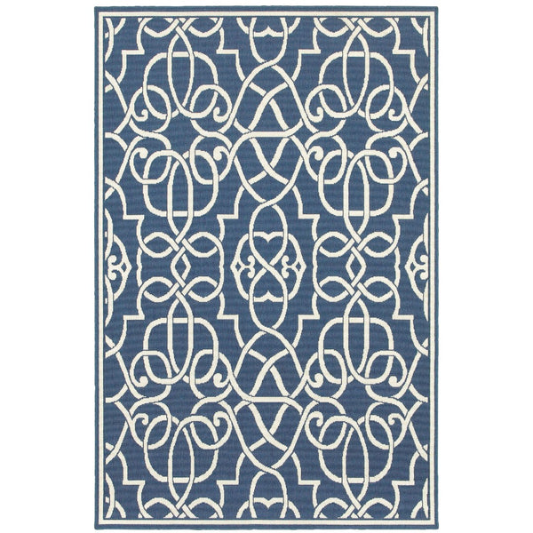 Oriental Weavers Meridian 2205B Moroccan/Traditional Geometric Polypropylene Indoor/Outdoor Area Rug Navy/ Ivory 8'6" x 13' M2205B259396ST