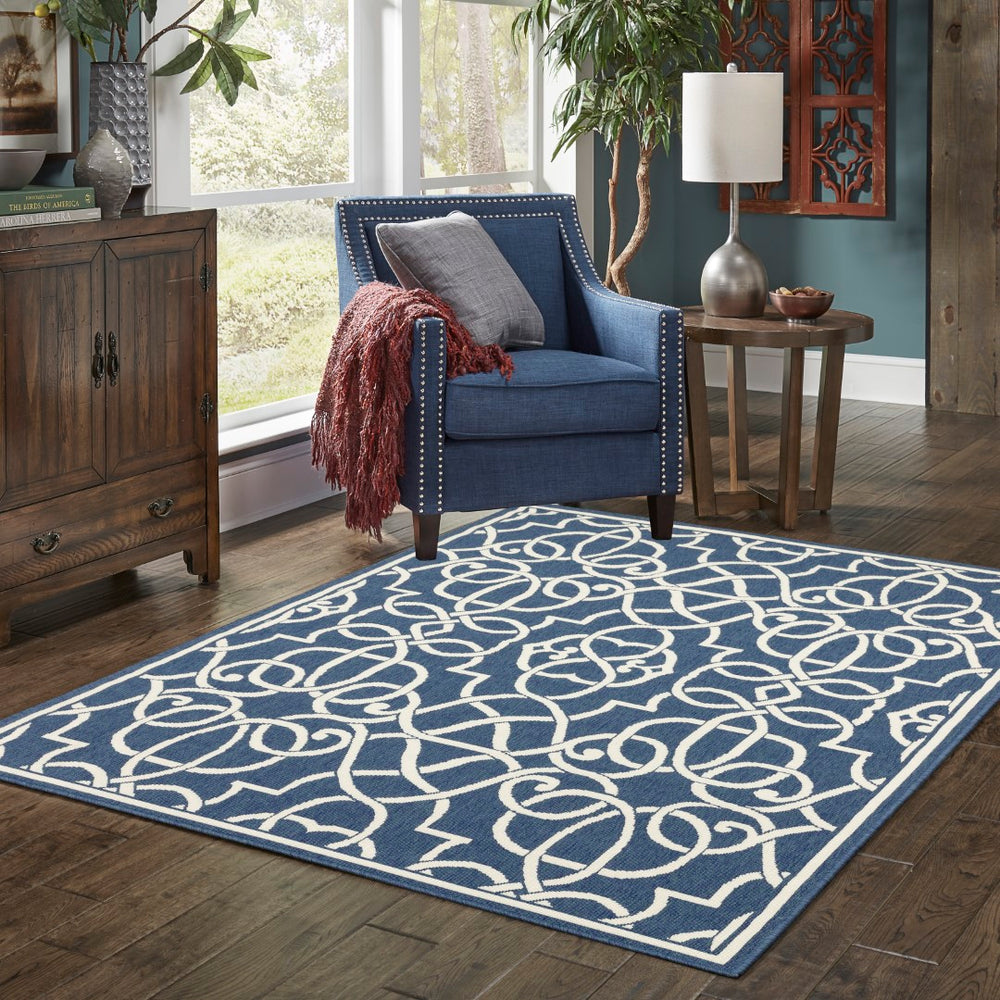 Oriental Weavers Meridian 2205B Moroccan/Traditional Geometric Polypropylene Indoor/Outdoor Area Rug Navy/ Ivory 8'6" x 13' M2205B259396ST