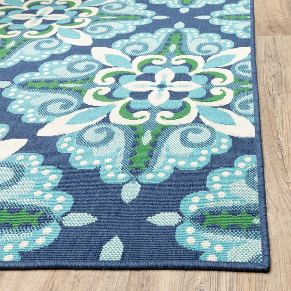 Oriental Weavers Meridian 2206B Moroccan/Casual Medallion Polypropylene Indoor/Outdoor Area Rug Blue/ Green 8'6" x 13' M2206B259396ST