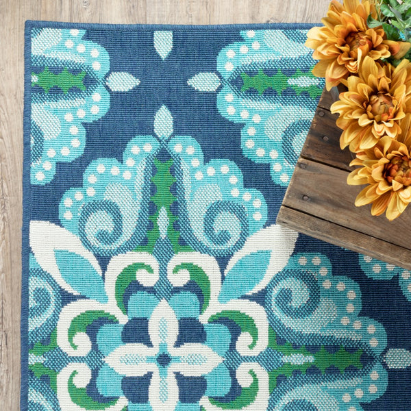 Oriental Weavers Meridian 2206B Moroccan/Casual Medallion Polypropylene Indoor/Outdoor Area Rug Blue/ Green 8'6" x 13' M2206B259396ST