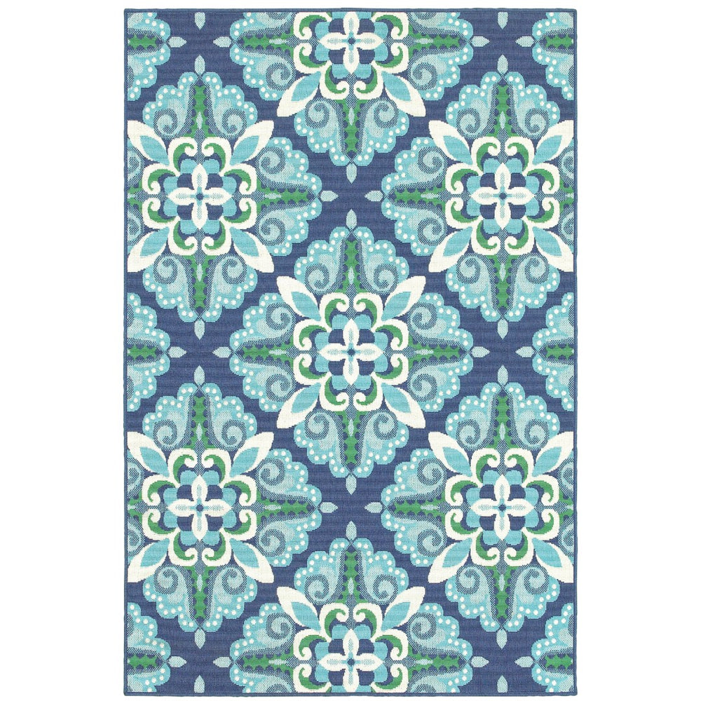 Oriental Weavers Meridian 2206B Moroccan/Casual Medallion Polypropylene Indoor/Outdoor Area Rug Blue/ Green 8'6" x 13' M2206B259396ST
