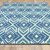 Oriental Weavers Meridian 2209B Bohemian/Transitional Geometric Polypropylene Indoor/Outdoor Area Rug Navy/ Green 8'6" x 13' M2209B259396ST