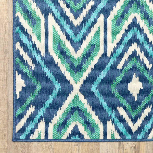 Oriental Weavers Meridian 2209B Bohemian/Transitional Geometric Polypropylene Indoor/Outdoor Area Rug Navy/ Green 8'6" x 13' M2209B259396ST