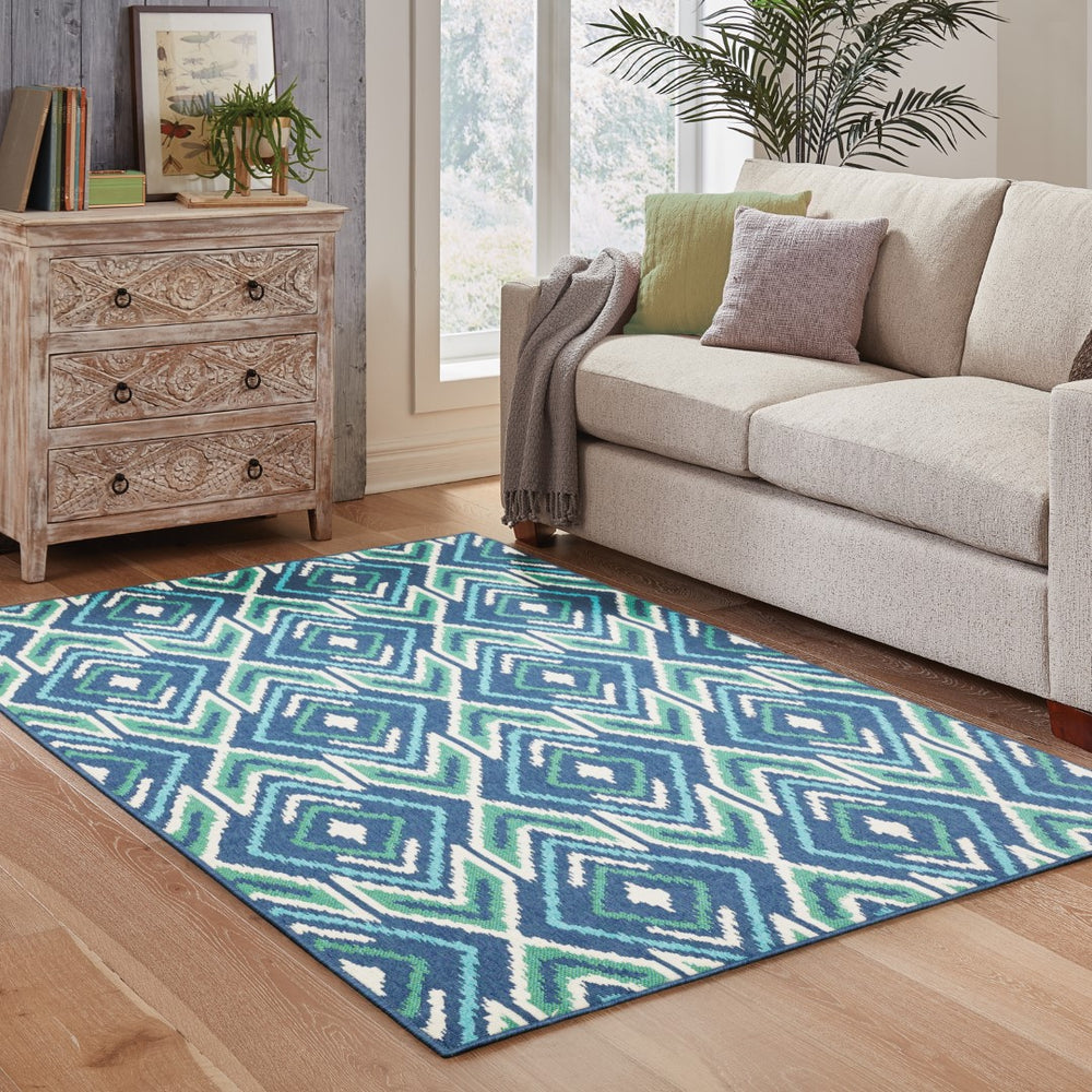 Oriental Weavers Meridian 2209B Bohemian/Transitional Geometric Polypropylene Indoor/Outdoor Area Rug Navy/ Green 8'6" x 13' M2209B259396ST