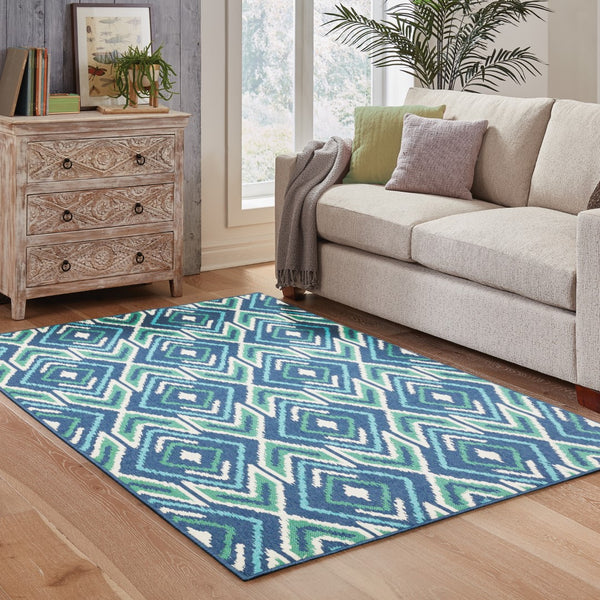 Oriental Weavers Meridian 2209B Bohemian/Transitional Geometric Polypropylene Indoor/Outdoor Area Rug Navy/ Green 8'6" x 13' M2209B259396ST