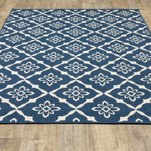 Oriental Weavers Meridian 5703B Moroccan/Casual Trellis Polypropylene Indoor/Outdoor Area Rug Navy/ Ivory 8'6" x 13' M5703B259396ST