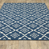 Oriental Weavers Meridian 5703B Moroccan/Casual Trellis Polypropylene Indoor/Outdoor Area Rug Navy/ Ivory 8'6" x 13' M5703B259396ST