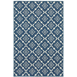 Oriental Weavers Meridian 5703B Moroccan/Casual Trellis Polypropylene Indoor/Outdoor Area Rug Navy/ Ivory 8'6" x 13' M5703B259396ST