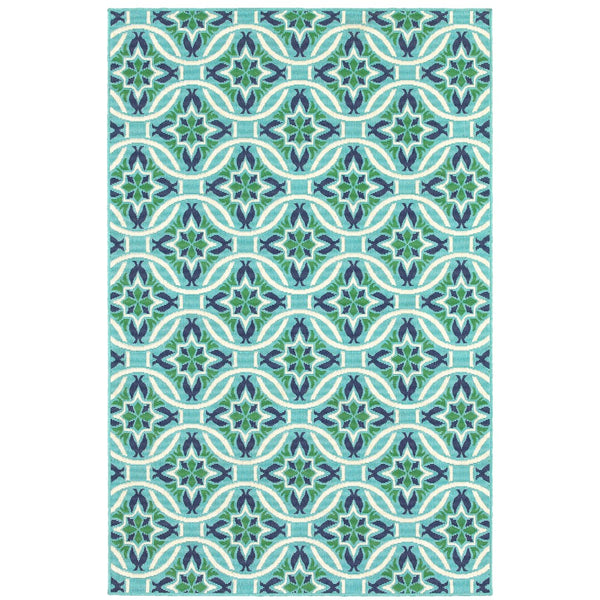 Oriental Weavers Meridian 5868L Moroccan/Casual Floral Polypropylene Indoor/Outdoor Area Rug Blue/ Green 8'6" x 13' M5868L259396ST