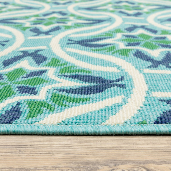 Oriental Weavers Meridian 5868L Moroccan/Casual Floral Polypropylene Indoor/Outdoor Area Rug Blue/ Green 8'6" x 13' M5868L259396ST