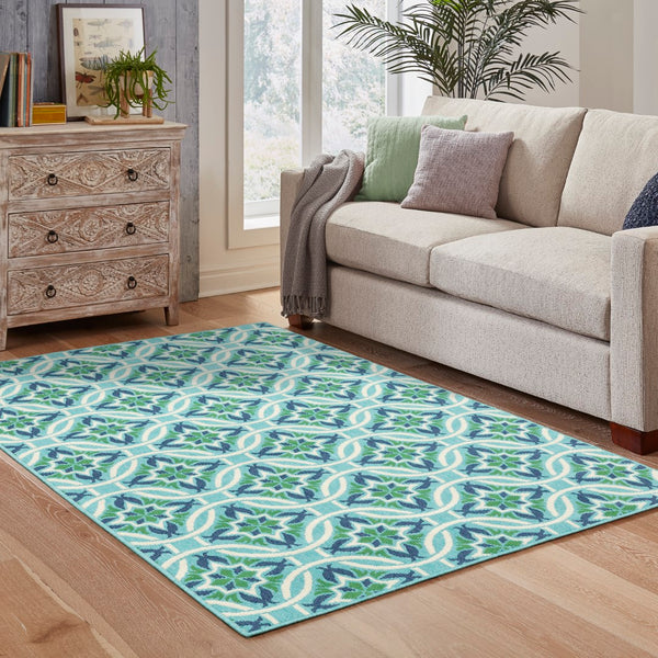Oriental Weavers Meridian 5868L Moroccan/Casual Floral Polypropylene Indoor/Outdoor Area Rug Blue/ Green 8'6" x 13' M5868L259396ST