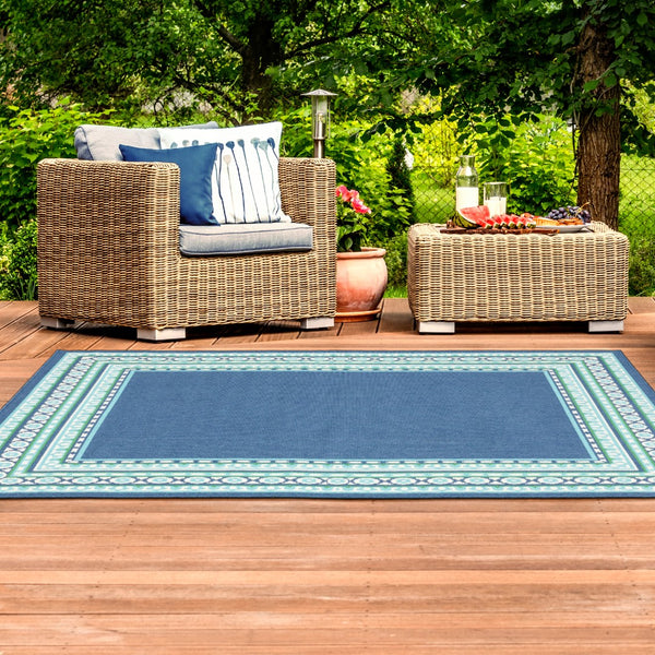 Oriental Weavers Meridian 9650B Traditional/Farmhouse Border Polypropylene Indoor/Outdoor Area Rug Navy/ Green 8'6" x 13' M9650B259396ST