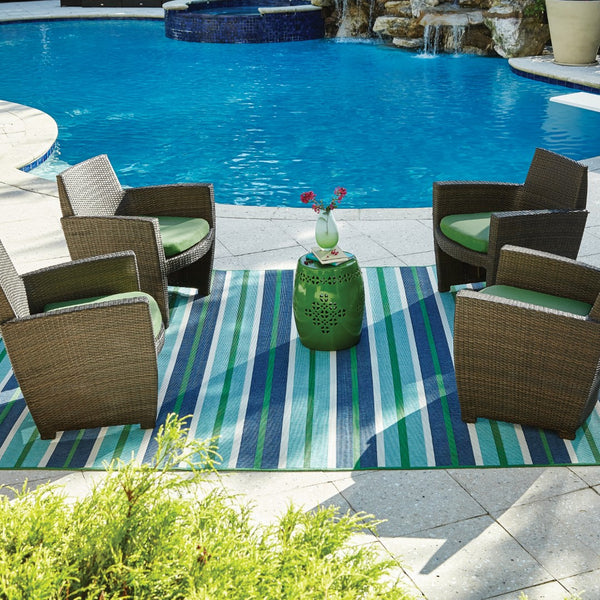 Oriental Weavers Meridian 9652F Nautical & Coastal/Classic Striped Polypropylene Indoor/Outdoor Area Rug Blue/ Green 8'6" x 13' M9652F259396ST