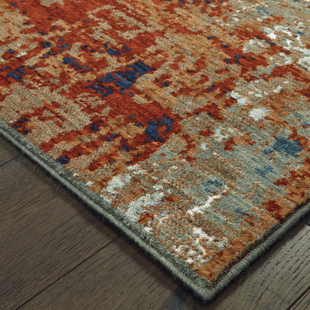 Oriental Weavers Montage 092LE Contemporary/Industrial Abstract Wool, Polyester Indoor Area Rug Blue/ Rust 6'7" x 9'6" M092LE200290ST
