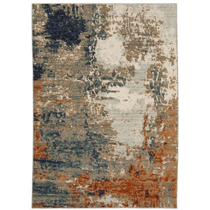 Oriental Weavers Montage 092LE Contemporary/Industrial Abstract Wool, Polyester Indoor Area Rug Blue/ Rust 6'7" x 9'6" M092LE200290ST