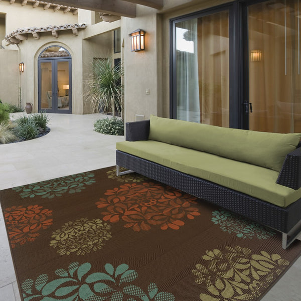 Oriental Weavers Montego 2635N Transitional/Casual Floral Polypropylene Indoor/Outdoor Area Rug Brown/ Blue 8'6" x 13' M2635N259396ST
