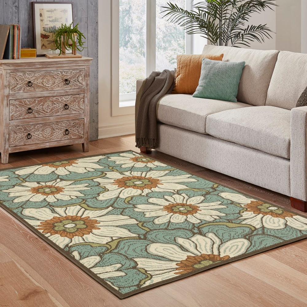 Oriental Weavers Montego 3444M Contemporary/Bohemian Floral Polypropylene Indoor/Outdoor Area Rug Blue/ Brown 8'6" x 13' M3444M259396ST