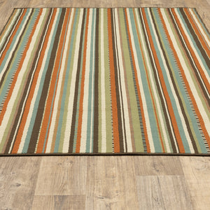 Oriental Weavers Montego 6996C Casual/Transitional Stripes Polypropylene Indoor/Outdoor Area Rug Green/ Blue 8'6" x 13' M6996C259396ST