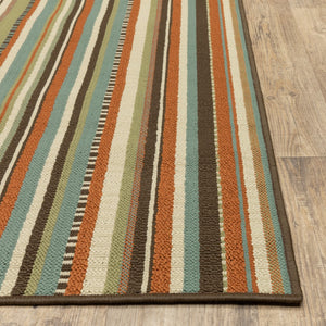 Oriental Weavers Montego 6996C Casual/Transitional Stripes Polypropylene Indoor/Outdoor Area Rug Green/ Blue 8'6" x 13' M6996C259396ST