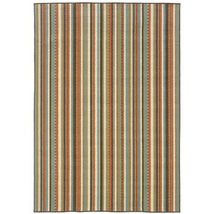 Oriental Weavers Montego 6996C Casual/Transitional Stripes Polypropylene Indoor/Outdoor Area Rug Green/ Blue 8'6" x 13' M6996C259396ST