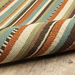 Oriental Weavers Montego 6996C Casual/Transitional Stripes Polypropylene Indoor/Outdoor Area Rug Green/ Blue 8'6" x 13' M6996C259396ST