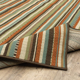 Oriental Weavers Montego 6996C Casual/Transitional Stripes Polypropylene Indoor/Outdoor Area Rug Green/ Blue 8'6" x 13' M6996C259396ST
