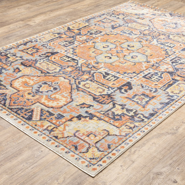 Oriental Weavers Pandora 049S7 Tribal/Global Oriental Polypropylene Indoor Area Rug Blue/ Orange 9'10" x 12'10" P049S7300390ST