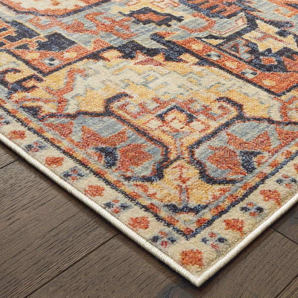 Oriental Weavers Pandora 049S7 Tribal/Global Oriental Polypropylene Indoor Area Rug Blue/ Orange 9'10" x 12'10" P049S7300390ST