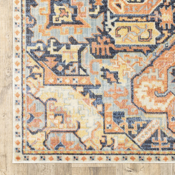 Oriental Weavers Pandora 049S7 Tribal/Global Oriental Polypropylene Indoor Area Rug Blue/ Orange 9'10" x 12'10" P049S7300390ST