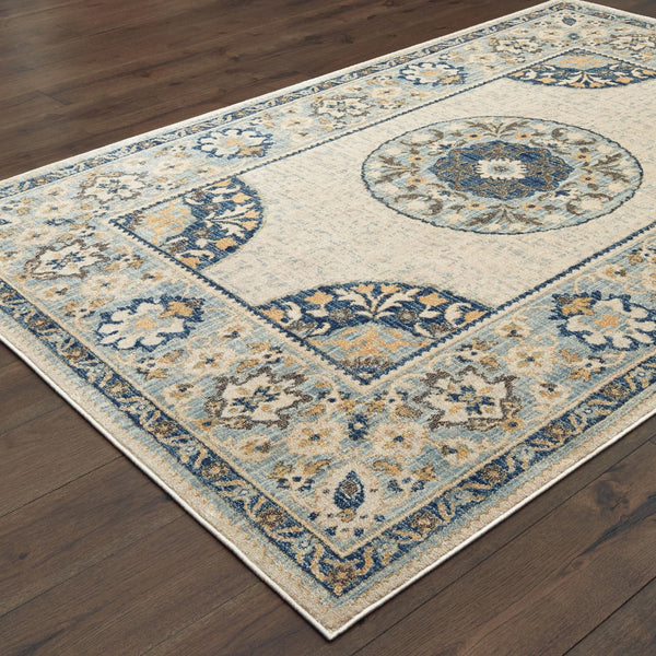 Oriental Weavers Pandora 8027W Bohemian/Global Oriental Polypropylene Indoor Area Rug Ivory/ Blue 9'10" x 12'10" P8027W300390ST