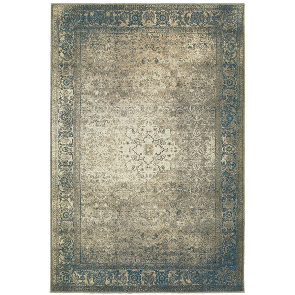 Oriental Weavers Pasha 1330E Traditional/Vintage Distressed Polypropylene Indoor Area Rug Blue/ Beige 9'10" x 12'10" P1330E300390ST