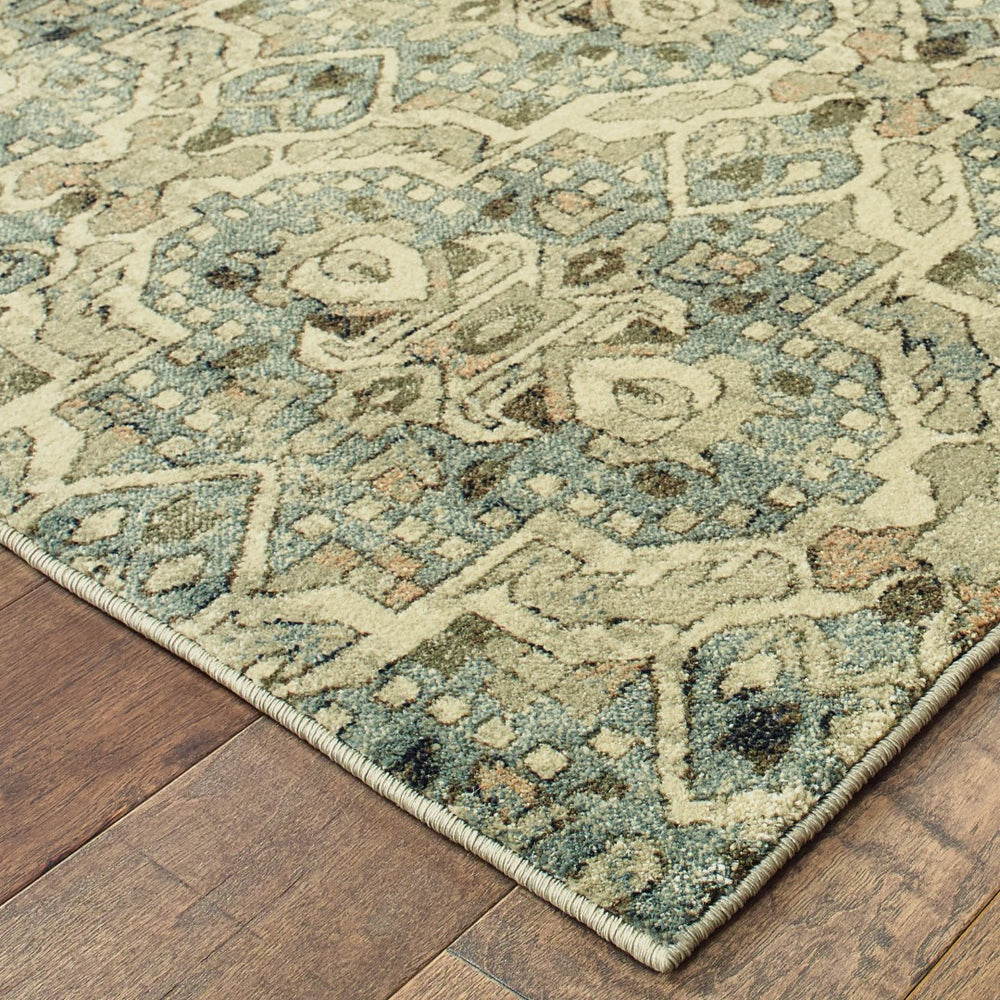 Oriental Weavers Raleigh 4927L Traditional/Vintage Geometric Polypropylene Indoor Area Rug Ivory/ Blue 9'10" x 12'10" R4927L300390ST