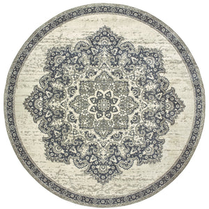 Oriental Weavers Richmond 5504I Traditional/Bohemian Oriental Polypropylene Indoor Area Rug Ivory/ Navy 7'10" Round R5504I240RDST