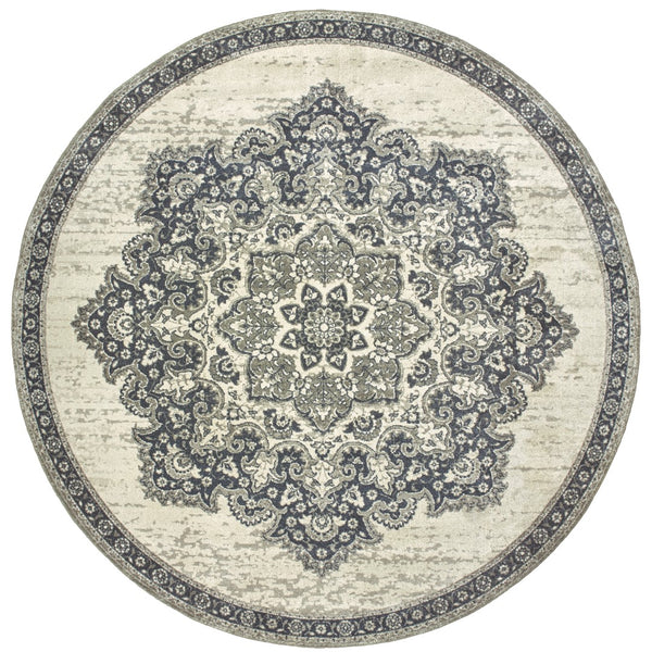 Oriental Weavers Richmond 5504I Traditional/Bohemian Oriental Polypropylene Indoor Area Rug Ivory/ Navy 7'10" Round R5504I240RDST