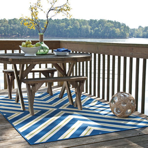 Oriental Weavers Riviera 4589L Transitional/Casual Geometric Polypropylene Indoor/Outdoor Area Rug Blue/ Ivory 8'6" x 13' R4589L259396ST