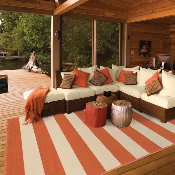 Oriental Weavers Riviera 4768B Nautical & Coastal/Farmhouse Geometric Polypropylene Indoor/Outdoor Area Rug Orange/ Ivory 8'6" x 13' R4768B259396ST