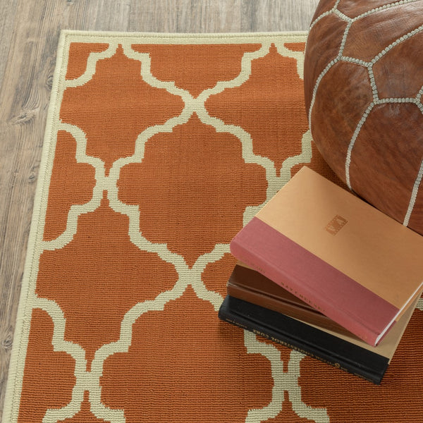 Oriental Weavers Riviera 4770D Moroccan/Casual Geometric Polypropylene Indoor/Outdoor Area Rug Orange/ Ivory 8'6" x 13' R4770D259396ST