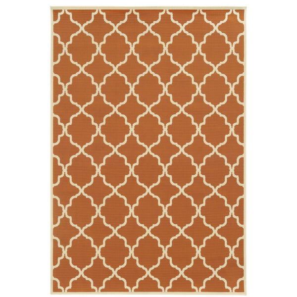 Oriental Weavers Riviera 4770D Moroccan/Casual Geometric Polypropylene Indoor/Outdoor Area Rug Orange/ Ivory 8'6" x 13' R4770D259396ST