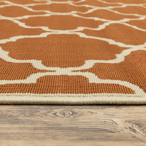 Oriental Weavers Riviera 4770D Moroccan/Casual Geometric Polypropylene Indoor/Outdoor Area Rug Orange/ Ivory 8'6" x 13' R4770D259396ST