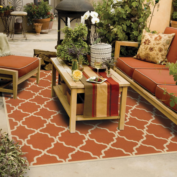 Oriental Weavers Riviera 4770D Moroccan/Casual Geometric Polypropylene Indoor/Outdoor Area Rug Orange/ Ivory 8'6" x 13' R4770D259396ST