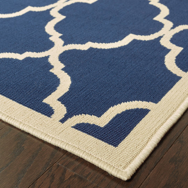 Oriental Weavers Riviera 4770L Moroccan/Casual Geometric Polypropylene Indoor/Outdoor Area Rug Blue/ Ivory 8'6" x 13' R4770L259396ST