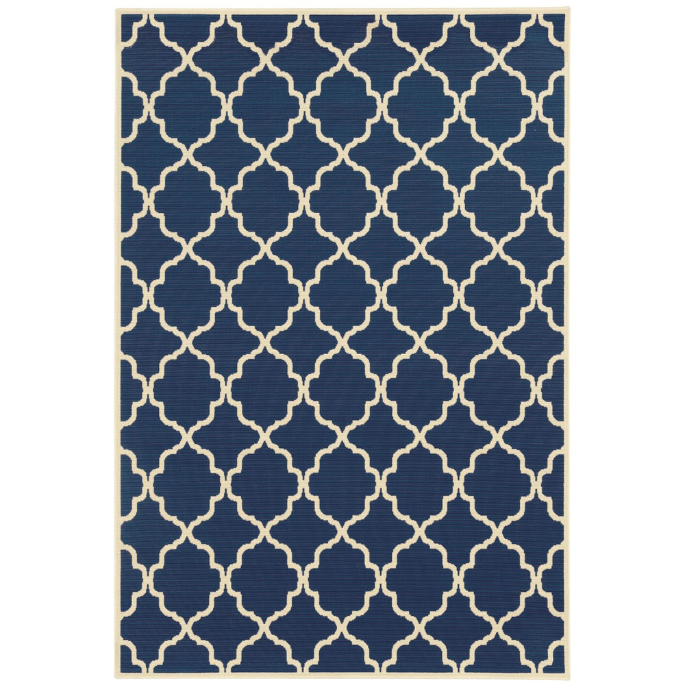 Oriental Weavers Riviera 4770L Moroccan/Casual Geometric Polypropylene Indoor/Outdoor Area Rug Blue/ Ivory 8'6" x 13' R4770L259396ST