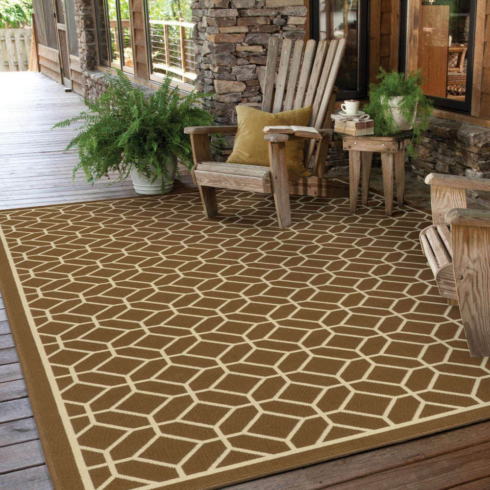 Oriental Weavers Riviera 4771L Transitional/Casual Geometric Polypropylene Indoor/Outdoor Area Rug Brown/ Ivory 8'6" x 13' R4771L259396ST