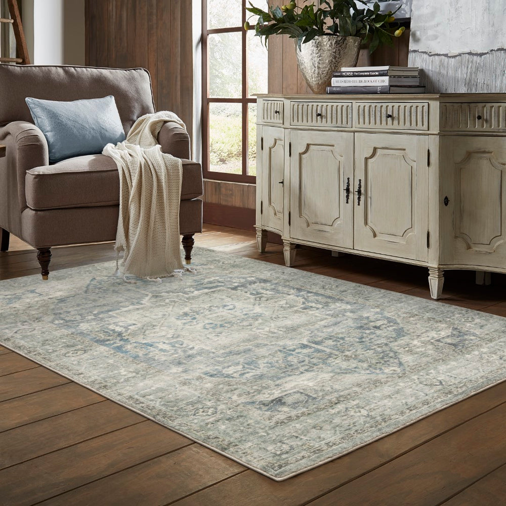 Oriental Weavers Savoy 28102 Traditional/Vintage Medallion Polyester Indoor Area Rug Grey/ Blue 7'8" x 10' S28102240305ST